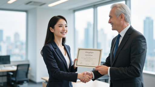 Award ceremony with company representatives receiving recognition, formal event